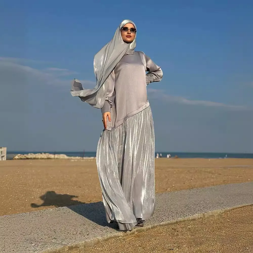 Autumn Elegant O-neck Patchwork Robe Dress Spring Casual Long Sleeve Solid Long Dress Women's Fashion Draped Loose Party Dress