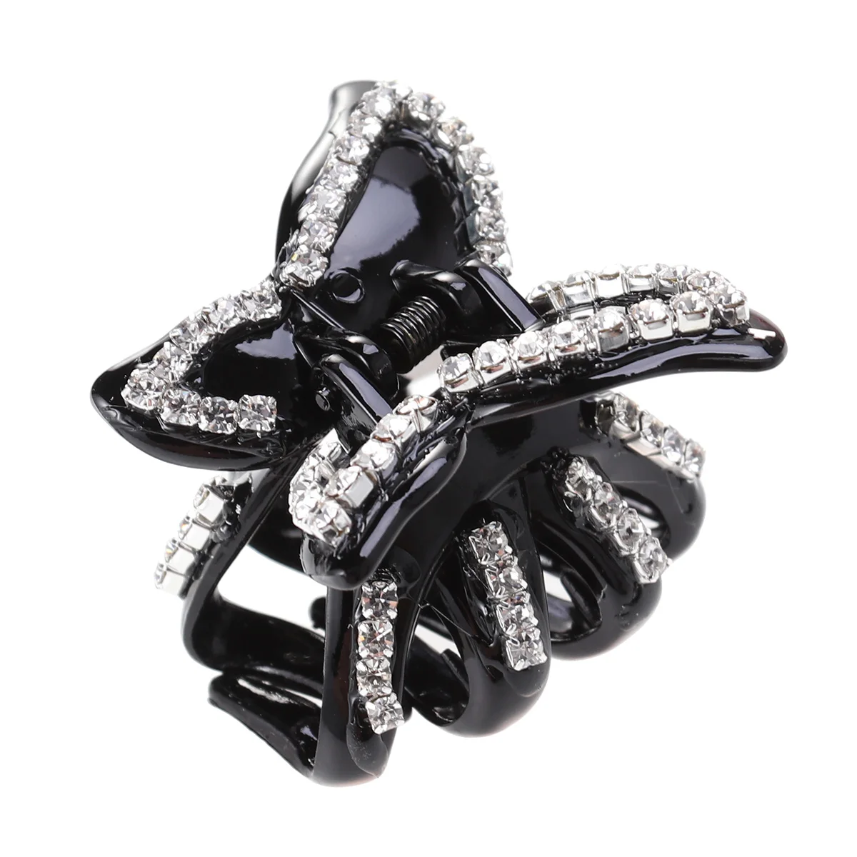 

Заколка-бабочка для волос с кристаллами и стразами, 1 шт., для женщин, для повседневного использования и вечеринок, с двойными зубцами, черная