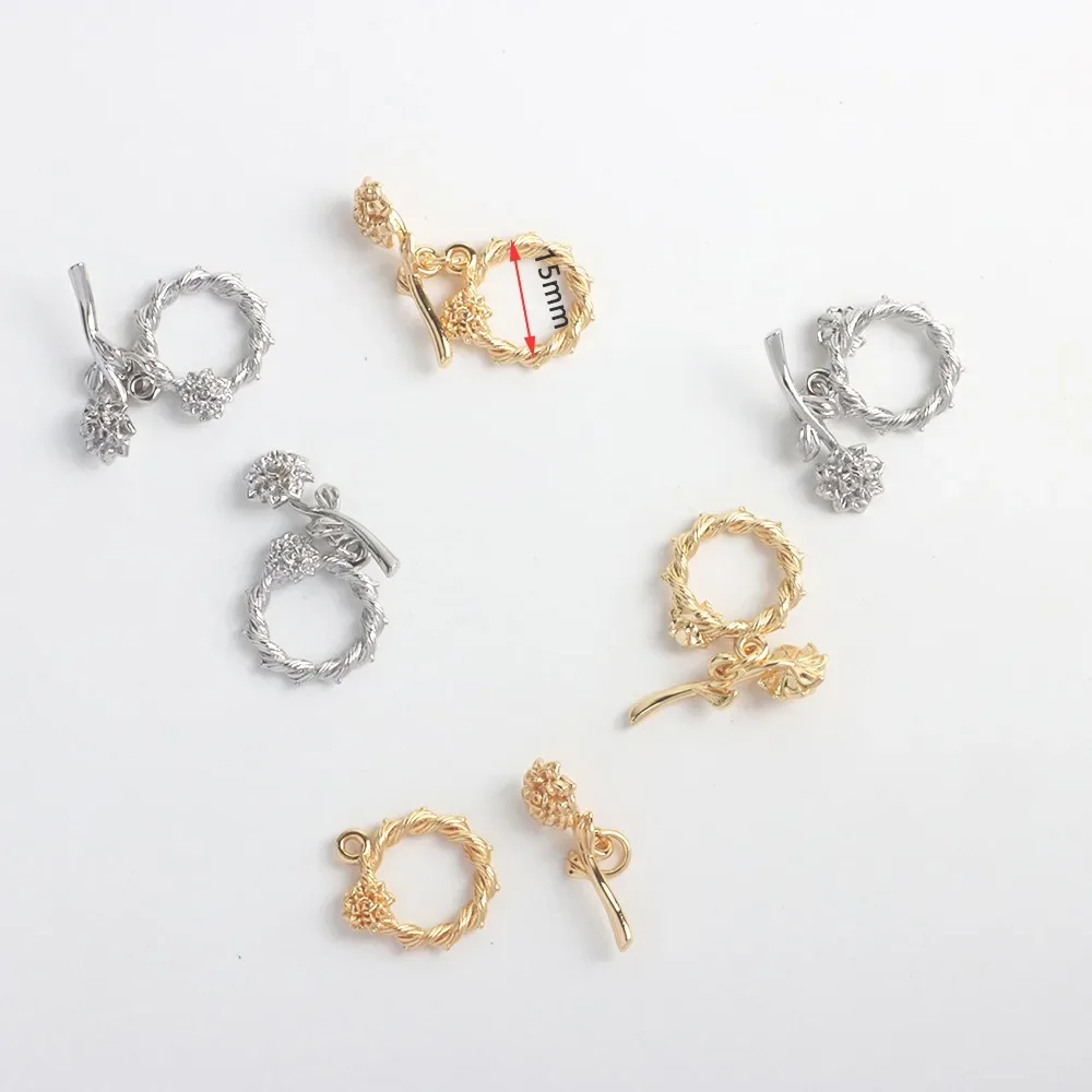 

Color Retention 14K Gold-plated 18K Real Gold Three-dimensional Rose OT Buckle, Handmade DIY Beaded Connection Buckle End Buckle