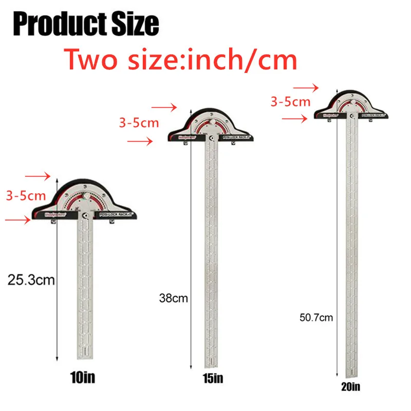 T-type Woodworkers Edge Rule Protractor Woodworking Ruler Angle Gauge Stainless Steel Pertukangan Tata Letak Alat Tukang Kayu Inci/Cm