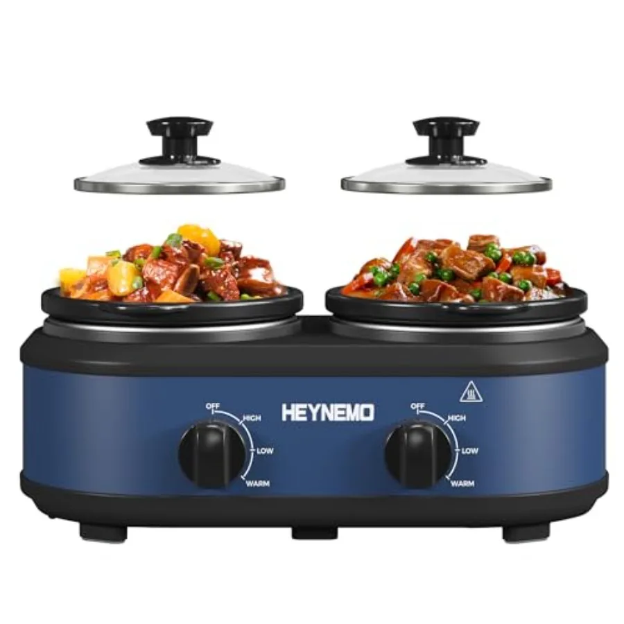 

Double Slow Cooker Buffet Servers and Warmers Dual 2 Pot Slow Cooker Food Warmer Adjustable Temp Dishwasher Safe Removable Cera