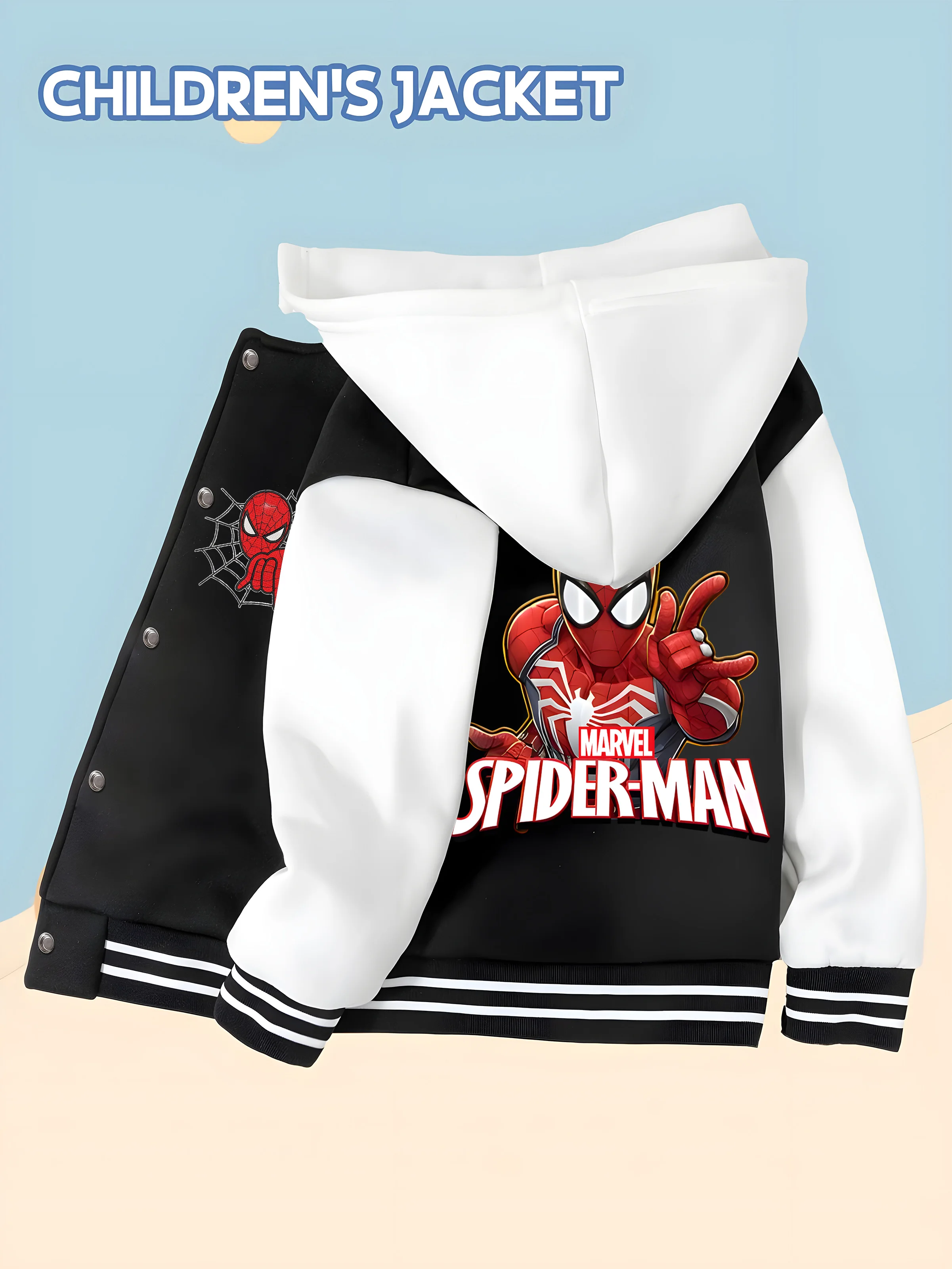 

MINISO Marvel Boys' Baseball Jacket - Spider-Man's classic hand gesture is fun and trendy, soft fabric, perfect for everyday wea