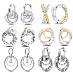 Silver earrings 925 sterling silver purple circle rose gold charm earrings drop earrings female earrings fashion accessories