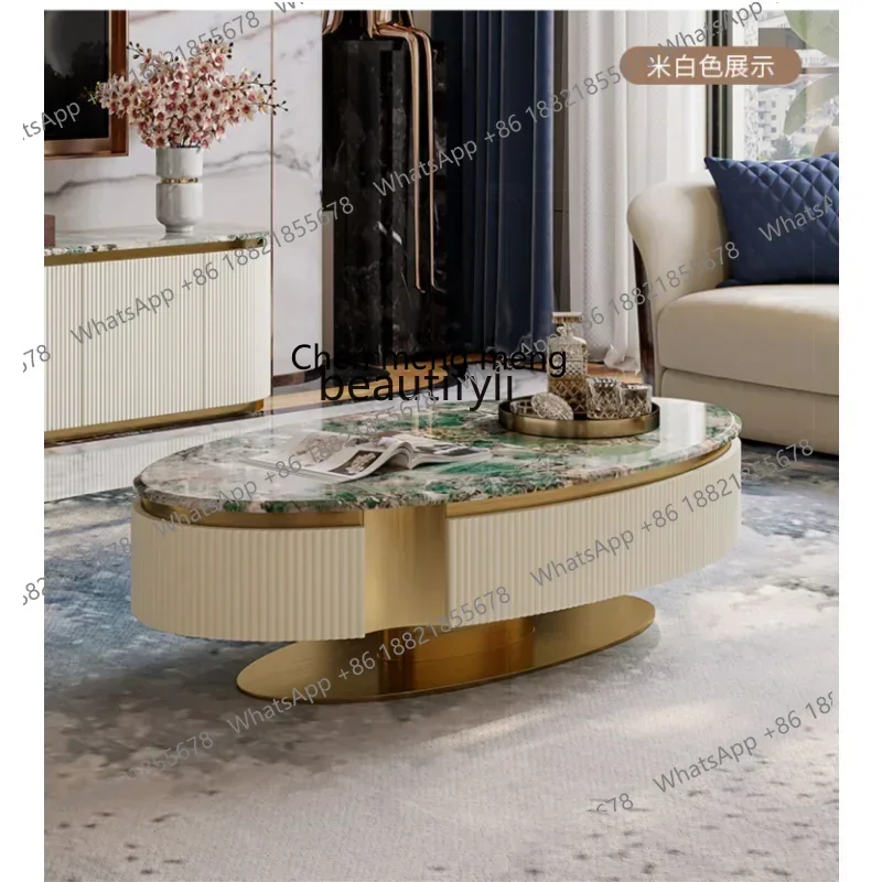 

182C Light Luxury Coffee Table Post-Modern Model Room Living Room Furniture Italian High-End Fashion Marble Oval Tea Maker Table