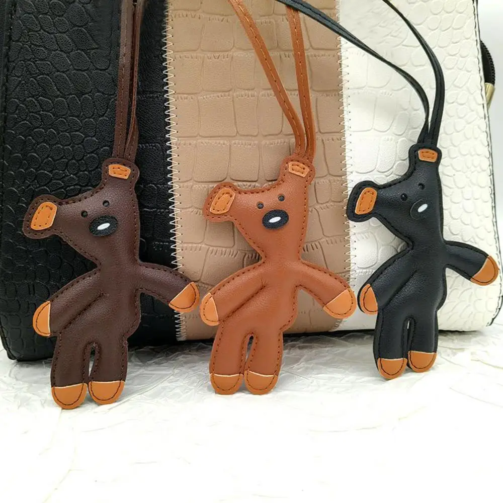 Cute Leather Bear Women‘s Bag Pendant Simple Cute Leather Keychain Lovely Bag Charm Phone Pendant Key Ring Accessories Wholesale