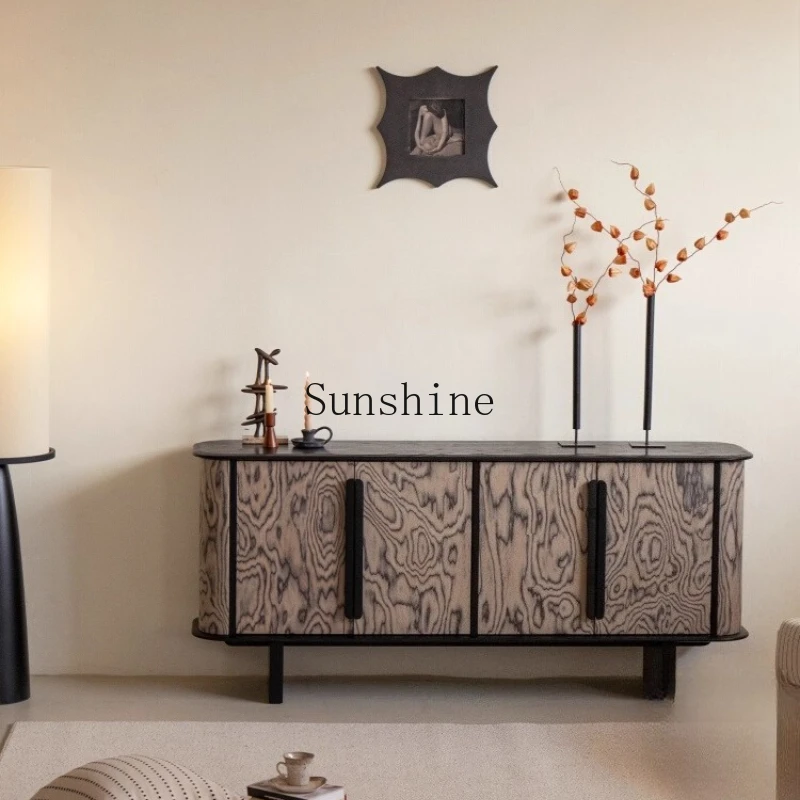 

French retro solid wood dining side cabinet household living room wall integrated locker