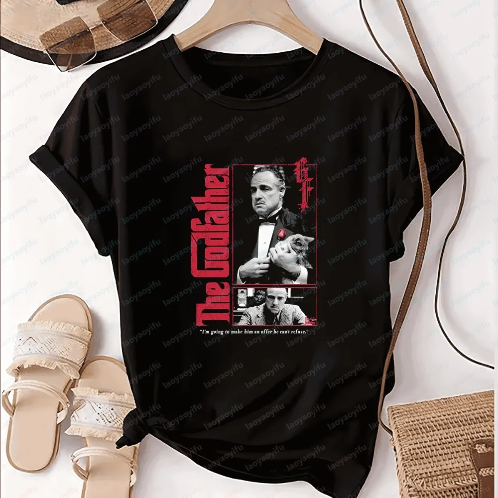 Streetwear Revival The Godfather Summer Fashion Short-sleeved Men's and Women's Round-neck Shirts, Comfortable T-shirts
