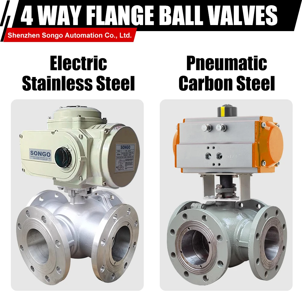 

【2026】SONGO 3/4 Inch PN40 High Pressure ANSI Class 150 4 Way Ball Valve Flanged SS304 Stainless Steel Electric Ball Valve