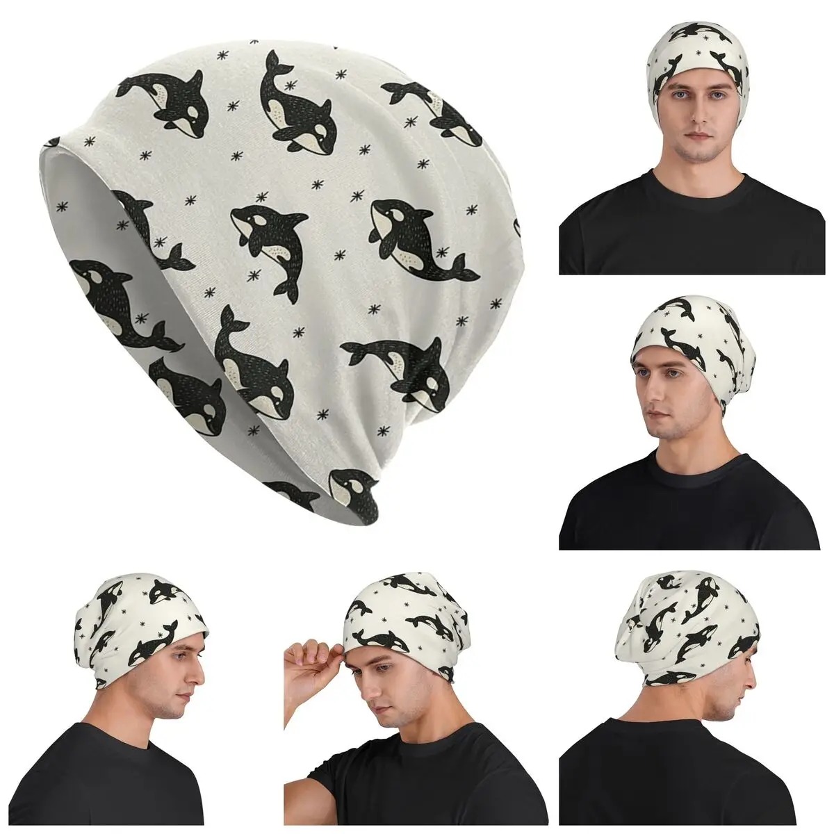 Killer Whale Orca Pattern Skullies Beanies Hats Warm Autumn Winter Outdoor Cap Knitted Bonnet Caps for Men Women Adult