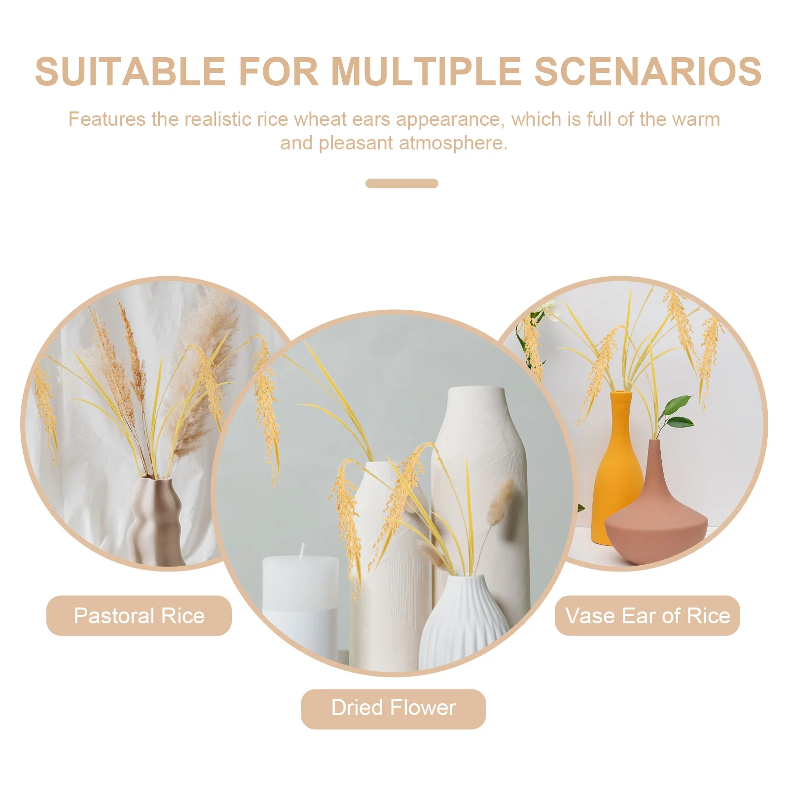 

4Pcs Fake Rice Wheat Ears Decor Realistic Wheat Grass for Indoor Outdoor Scene DIY Craft Wedding Decorations Faux Flowers