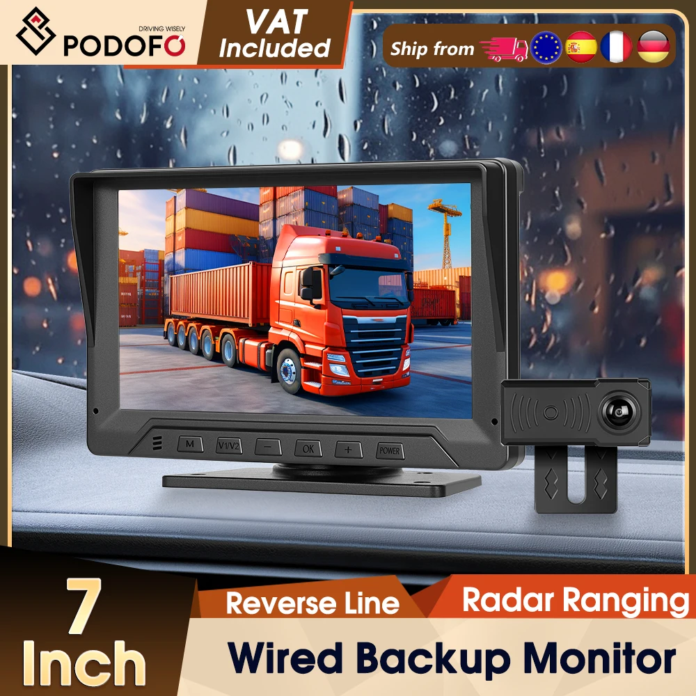 Podofo 7-Zoll Auto-Rückfahrmonitor IP68 Wasserdichter Rückfahrkamera-Bildschirm Nachtsicht-Rückfahrkamera Super AHD Video Weitwinkel