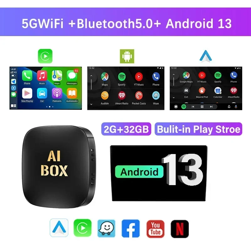2026 Android13 CarPlay Box AI Box Wired to Wireless Car Adaptation Intelligent Android Auto Car Navigation Interconnection Box