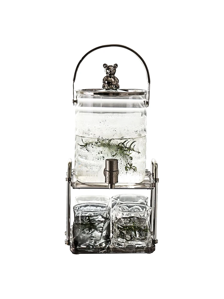 Glass Cold Water Tank New Luxury Household Large-capacity Cold Water Bottle Simple Juice Bucket with Faucet