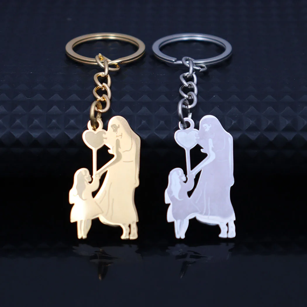 Fashionable stainless steel electroplated mother-daughter pendant keychain accessory for mother's day, women's bag, car keychain