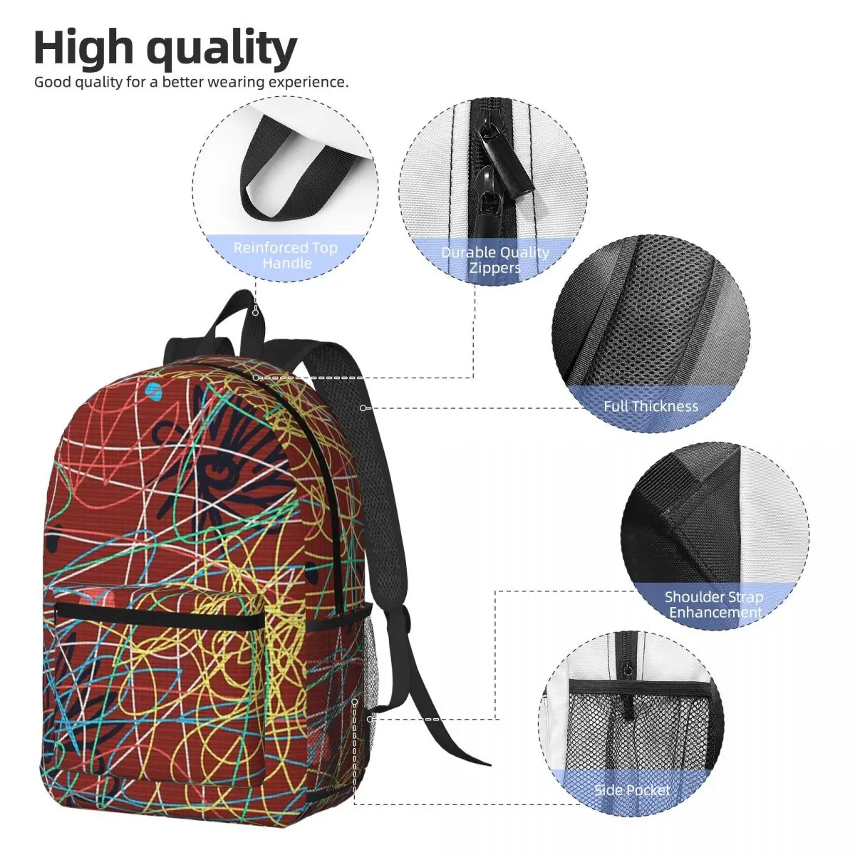 Doodle Lines And Paint Splatter Backpack Student BookBag Kids School Bag Computer Shoulder Bags for Men Women