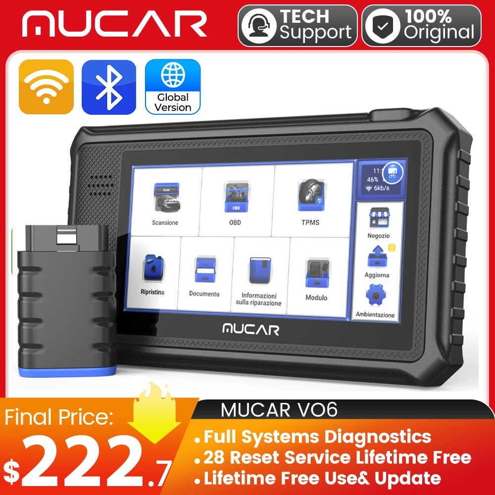 

MUCAR VO6 OBD2 Scanner Professional Full System Diagnostic Tool Car Code Reader 28 Reset Lifetime Free Upgrade for All Cars