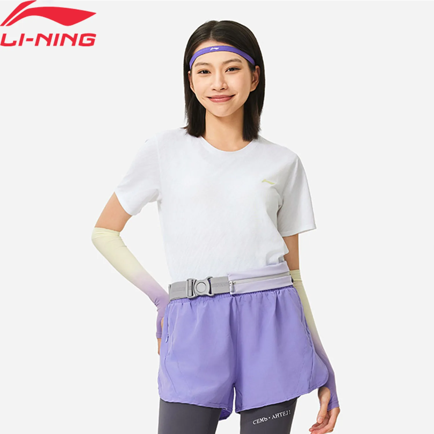 تي شيرت رياضي للسيدات للجري من Li-Ning في الهواء مقاس عادي 88% بوليستر 12% سباند ببطانة قابلة للتنفس وأكمام قصيرة تي شيرت ATSU060