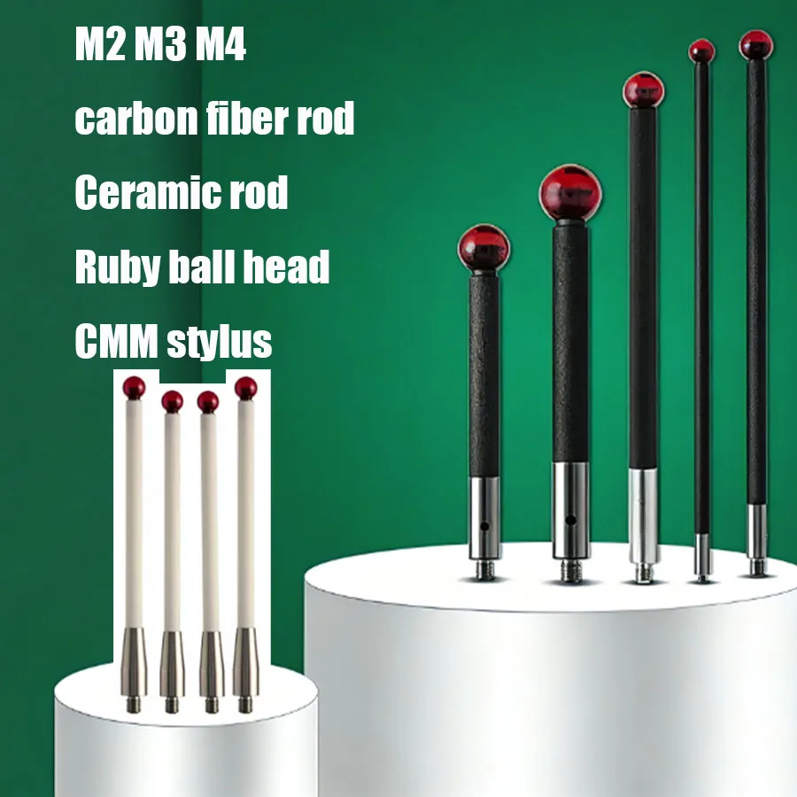 CMM stylus M2 M3 M4 threaded ruby ball head carbon fiber/ceramic rod probe, 3D coordinate measuring machine stylus replacement