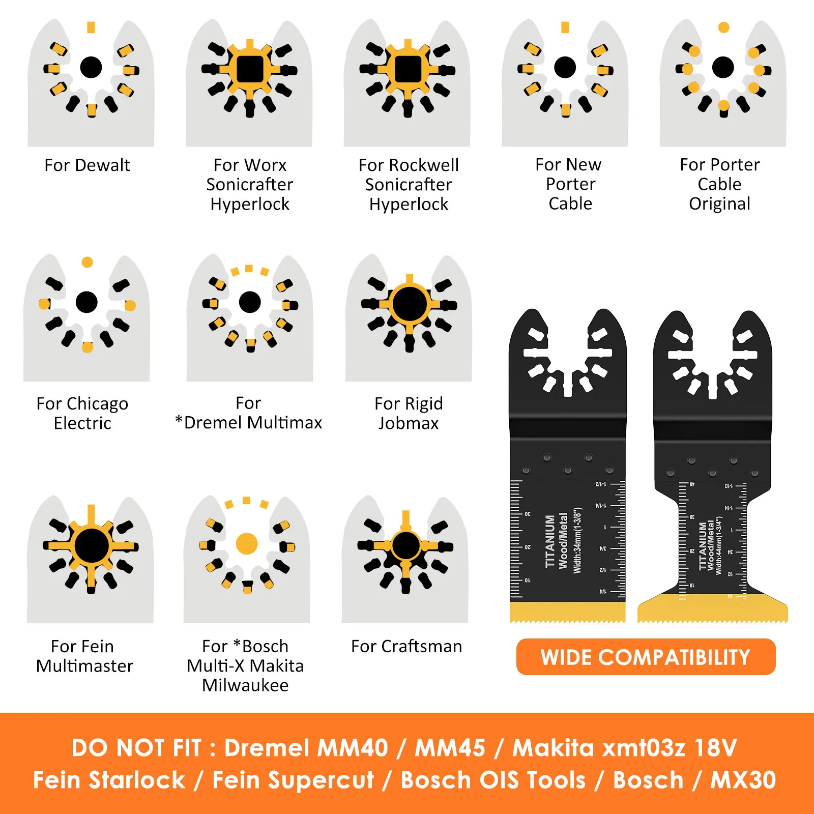 3/5Pcs Oscillating Saw Blades Bi-metal Titanium Coated Multitool Blades Wear Resistant Oscillating Blades with Gasket Adapters