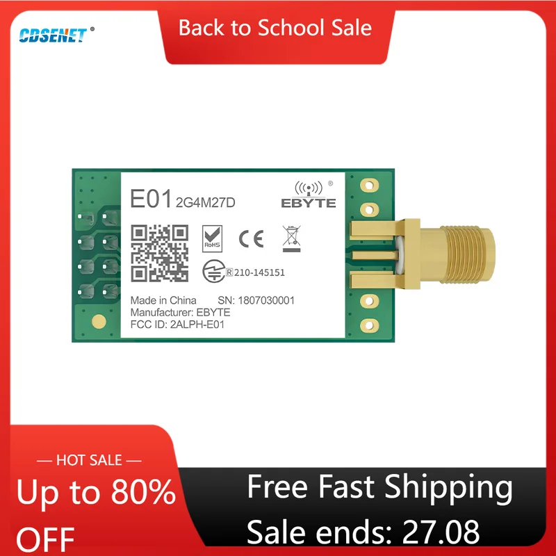 2PCS nRF24L01P 2.4GHz 500mW E01-2G4M27D SPI Transceiver E01-2G4M27D 27dBm SMA Long Range nRF24L01 PA LNA Transmitter Receiver