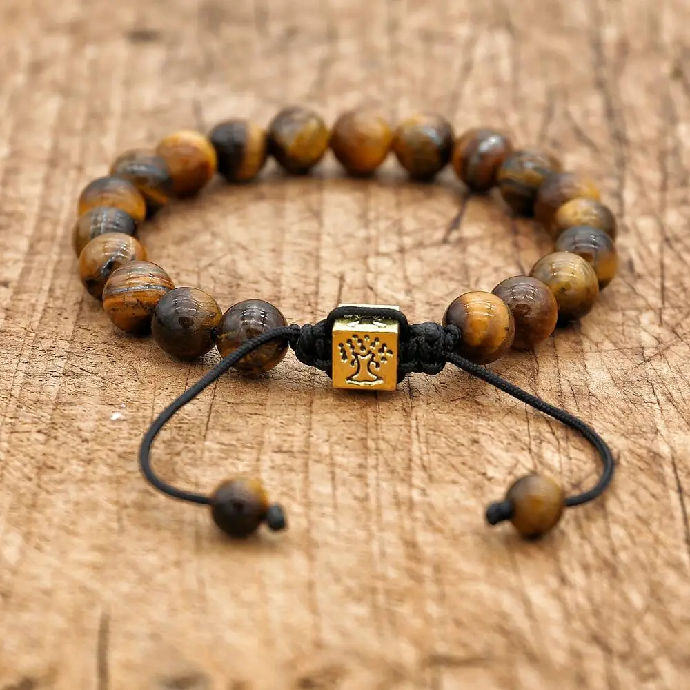 8mm Tiger Eye OM Tree of Life Bracelets for Women Men Handmade Jewelry Natural Stone Braided Yoga Charm Bracelet Gifts