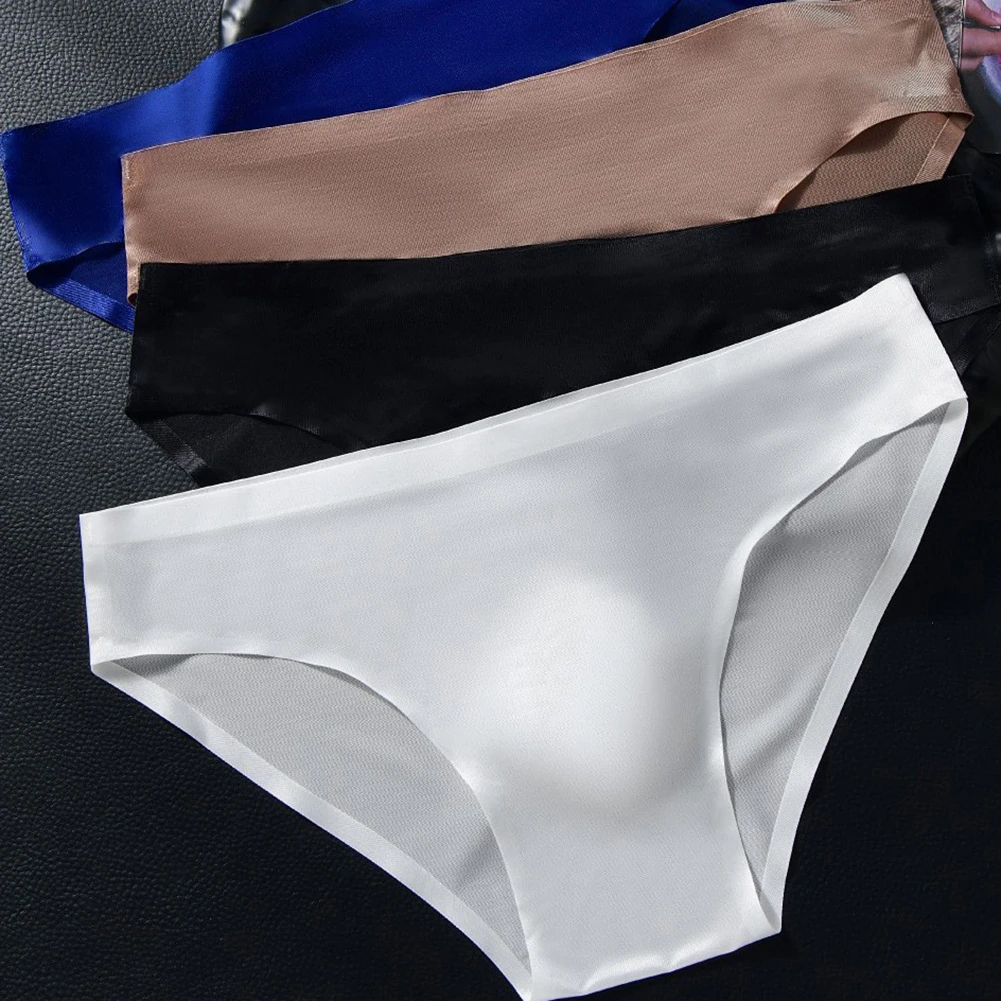 

Men Thin Seamless Ice Silk Briefs Underwear 3D Bulge Pouch Solid Low-rise Pantie