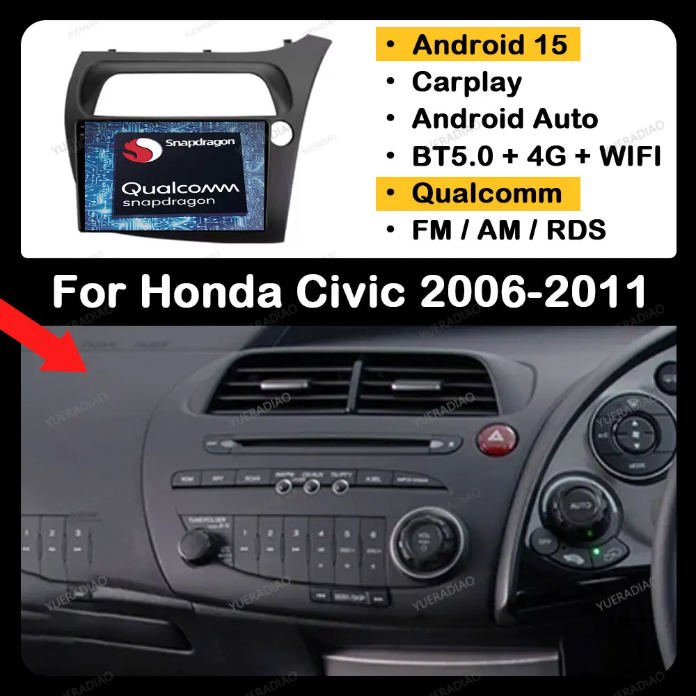 

Android 15 Car Radio For Honda Civic Hatchback 2006 - 2011 BT Multimedia Stereo Video Player GPS NAVI Head Unit 2DIN 4G WIFI