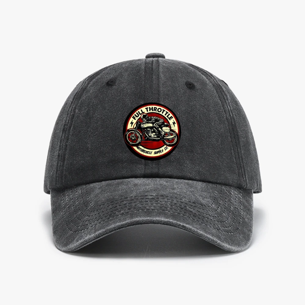 

Full Throttle Cafe Racer Rockabilly Baseball Cap fashion Vintage style Washed Soft top denim hat Casual adjustable Snapback hats