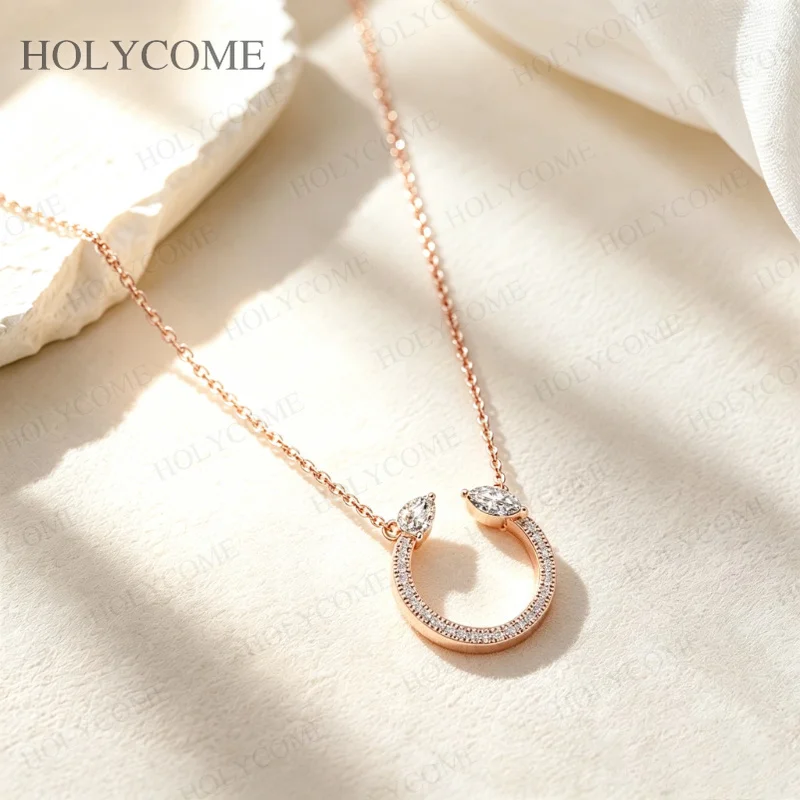 S925 Sterling Silber Moissanit Halbkreis-Halskette für Damen, Trendiger Marquise- und Tropfenschliff-Anhänger, Modisches Geschenk, Partyschmuck – Detail 8