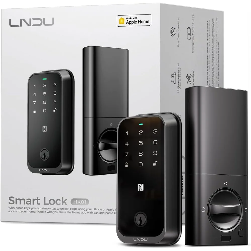 Smart Lock HK01, Keyless Entry Door Lock with Apple HomeKey, Fingerprint Deadbolt, Supports Apple Homekit, for Front Door, Easy