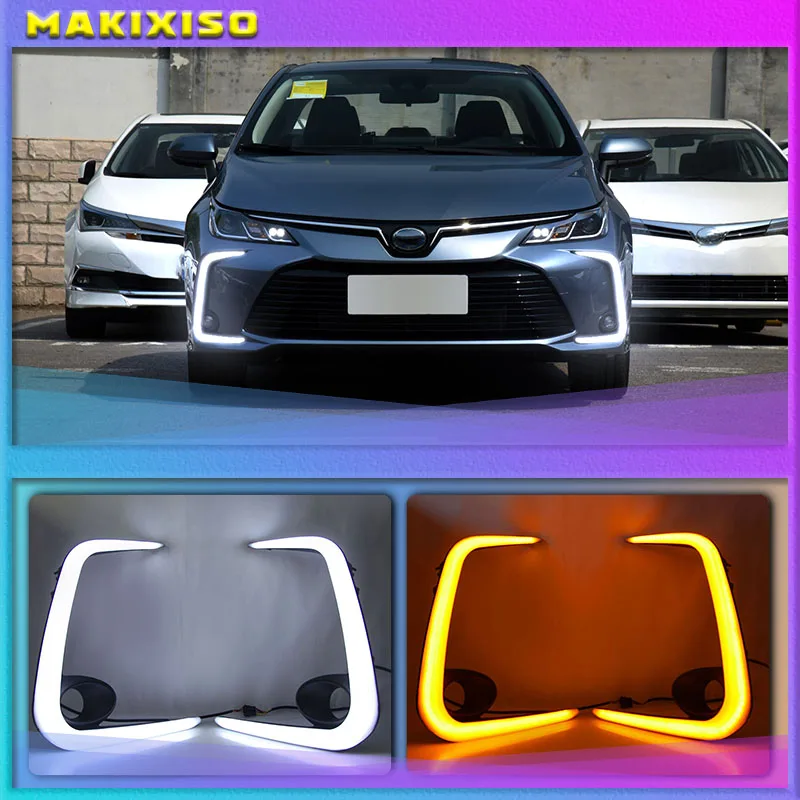 

LED Daytime Running Lights for Toyota Corolla 2019 2020 DRL Front Bumper Fog Lamp Cover with Yellow Turn Signal style relay