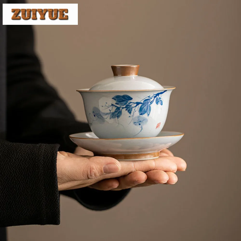 160ml Hand-painted Gourd Gaiwan Handmade Hand Grab Three Talents  Tea Tureen Household Tea Maker Cover Bowl Tea Ceremony Gift