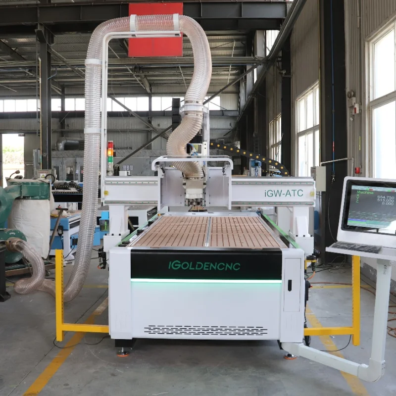 High efficiency three axis woodworking carving machine automatic tool changer is used for solid wood furniture manufacturing