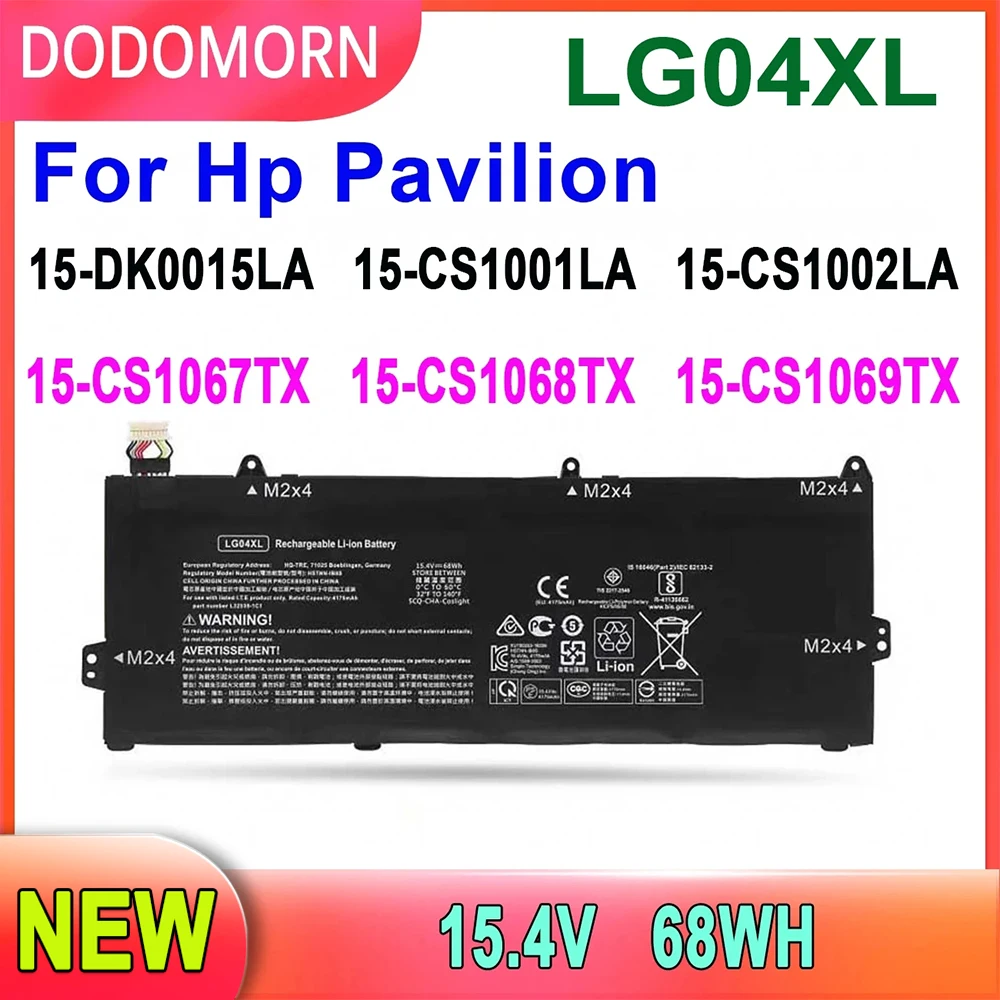 DODOMORN LG04XL Laptop Battery For Hp Pavilion 15-DK0015LA 15-CS1001LA 15-CS1002LA Series 68Wh 15.4V High Quality