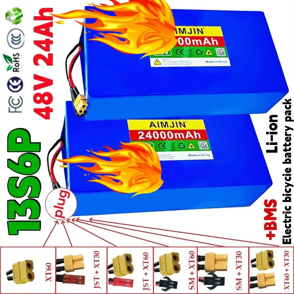 

High Power 13S6P 48V 24Ah 18650 Lithium Battery Pack 1000W 54.6V built-in 30A BMS for outdoor power tool backup battery