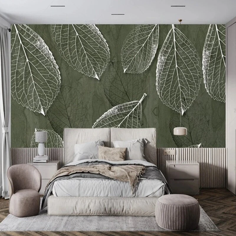 Modern simple and high-end hand-painted Nordic tropical plant leaf decoration TV luxury home bedroom background wall