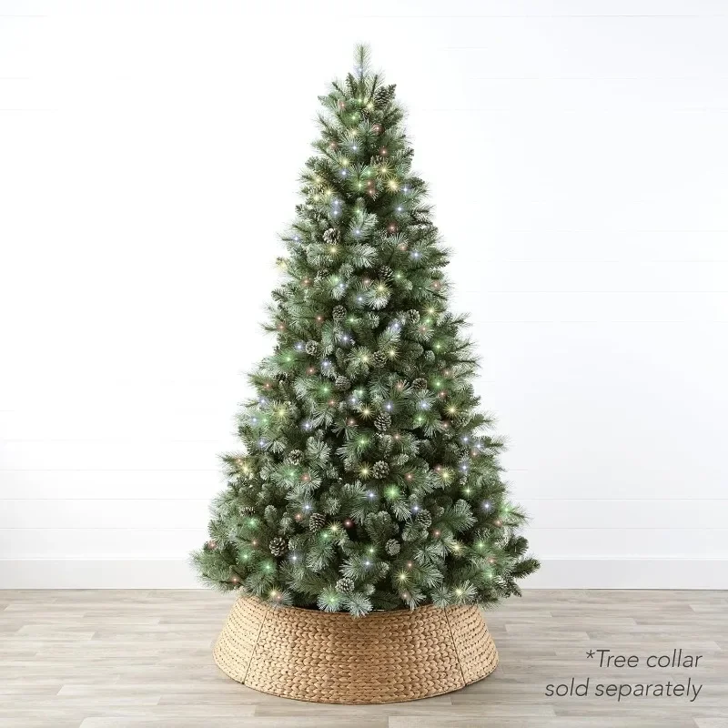 7.5ft pre-lit Scottish Pine Christmas tree premium frosted holiday decor with 1,320 branch tips 2-in-1 multicolor LED lights