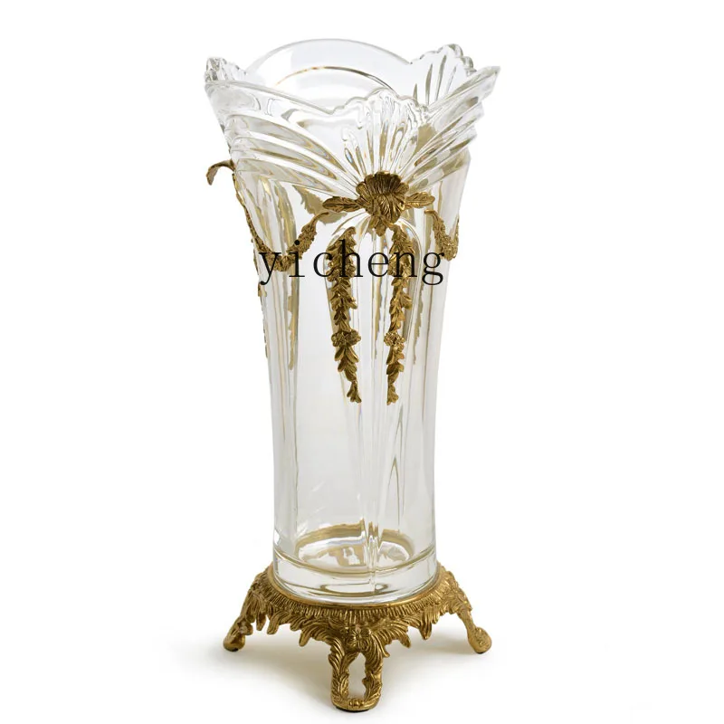 

TQH pure copper crystal glass vase hydroponic transparent flower arrangement high-end luxury living room decoration