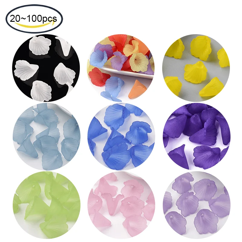 Transparent Acrylic Bead Caps Trumpet Flower Beads Frosted Flower For DIY Jewelry Making , Hole: 1.5mm