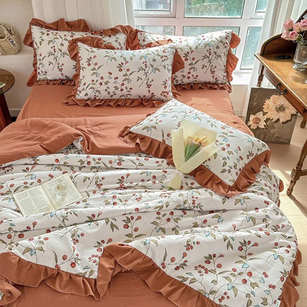 

Class A Washed Cotton Linen Summer Cooling Quilt Set Bedding Air Conditioning Comforter Bedsheets Bedspread on The Bed Duvets