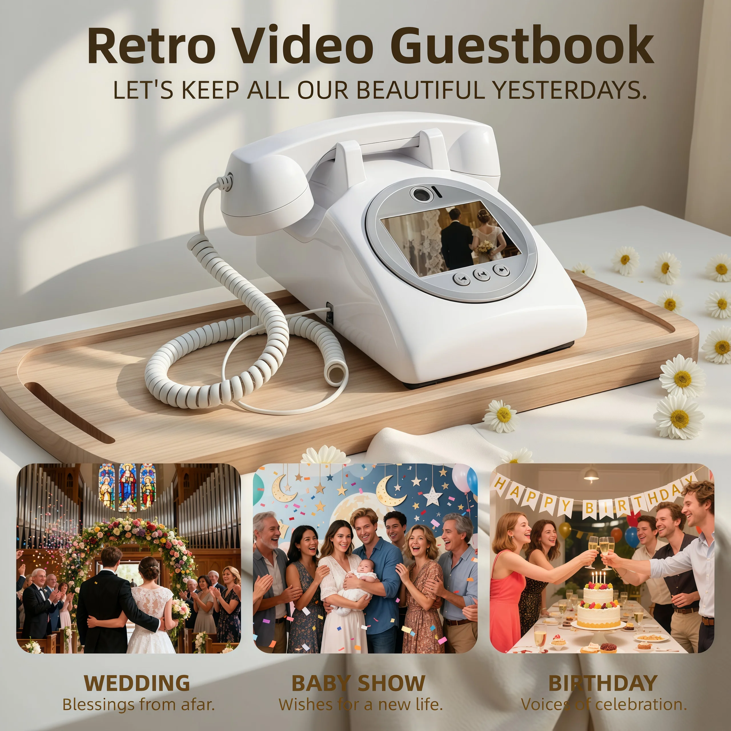 Libro de visitas de vídeo telefónico Retro, grabadora de mensajes de Audio y vídeo de boda para invitados de banquete, letrero de vídeo para invitados, teléfono, deseos de fiesta, vídeo