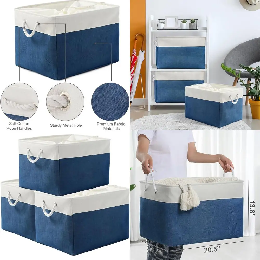 

Складные контейнеры для хранения Jumbo из 3 штук, 20x16x14 дюймов, для организации полок, органайзера для подарков, игрушек и шкафа (белый и джинсовый B