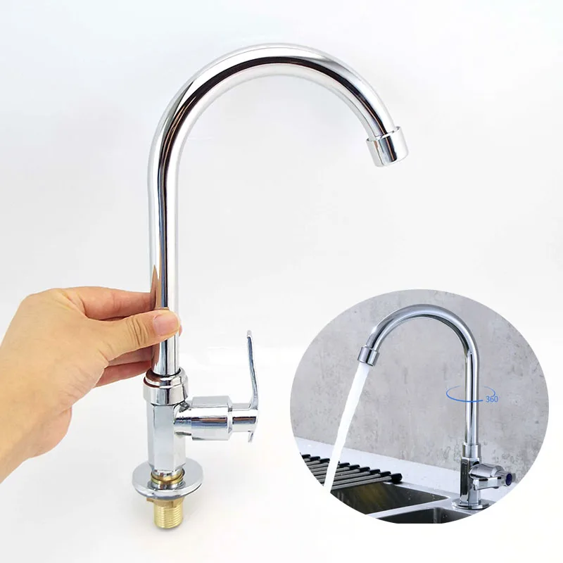 Tête de robinet de cuisine à rotation de 360 degrés, bec verseur d'eau froide monotrou, pulvérisateur à flux couleur argent, robinet d'évier, accessoires pour la maison C1