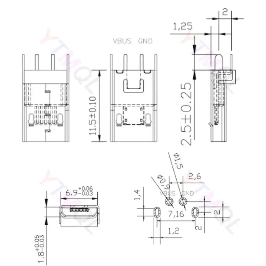 50Pcs Micro Usb 2Pin 180 degrees B Type Female Connector For Mobile Phone Micro Usb Jack Connector 2 Pin Charging Socket