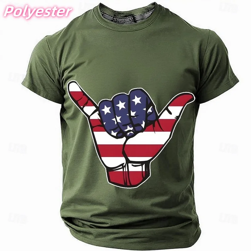 3D Printed America Flag T-shirt For Men Funny Gesture Pattern Tees Summer Casual Round Neck Short-sleeved T Shirts Street Tops