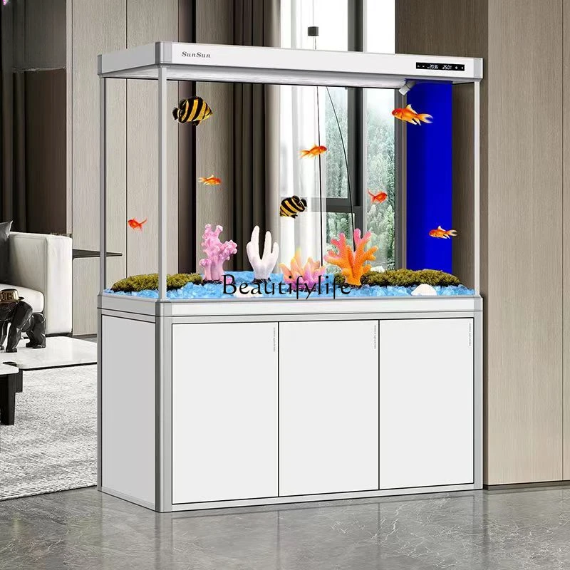 

Large Floor Partition Fish Tank White Glass Aquarium Living Room Ecological Pot Bottom Filter Tank Change Water