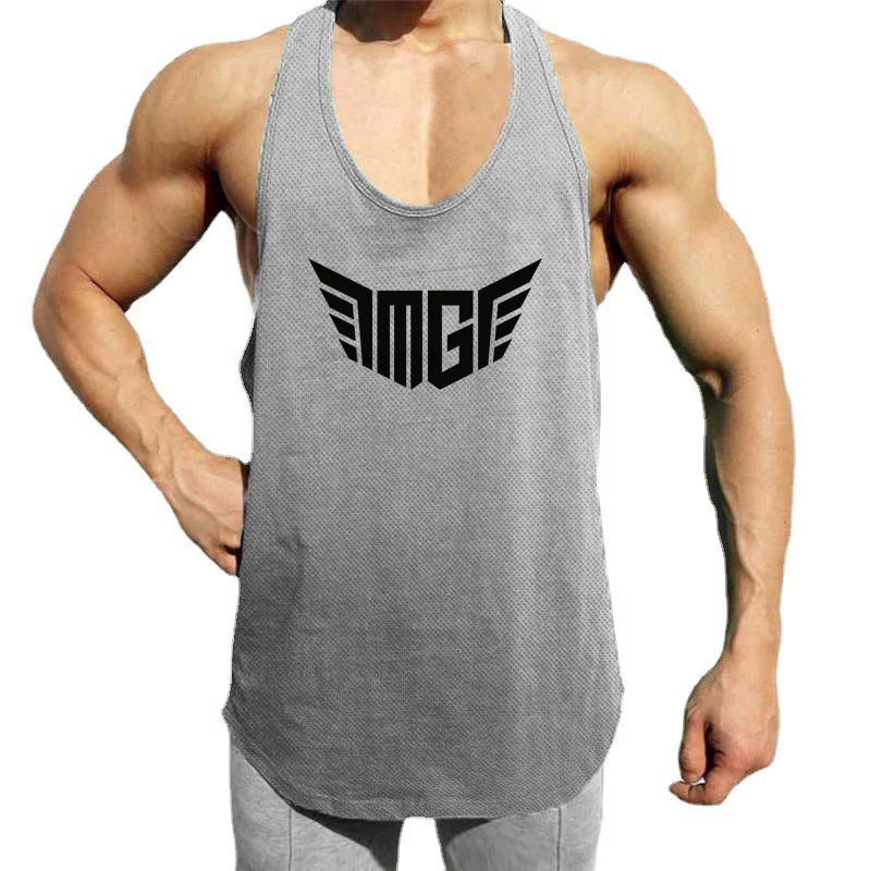 Men Gym Stringer Tank Top Hollow Mesh Sports Vest Moisture Wicking Sleeveless Vest For Running Bodybuilding Workout Clothes