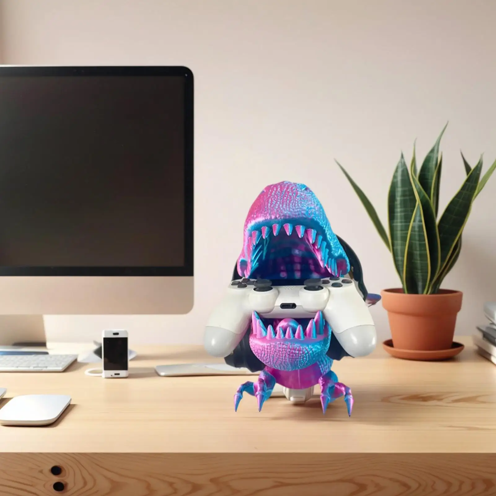 3Dプリントされたティラノサウルスレックスのヘッドホンとゲームコントローラー用スタンド、壁掛け式3D恐竜ゲームウォールデコレーション（自宅の部屋用）