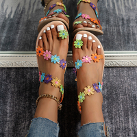 2022 Summer Women Sandals Sweet Boho Pearl Decoration Sandals Leather Flats Plus Size Women Beach Sand Holiday Shoes Zapatos