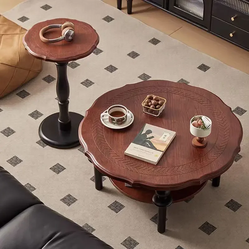 DSA medieval solid wood coffee table living room home new small apartment sofa side table French retro round coffee table